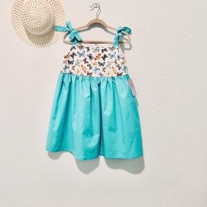 MK Boutique Turquoise Tie-Shoulder Dress with Butterfly Bodice 100% Cotton